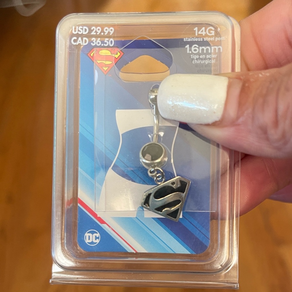 DC Comics Superman Logo Belly Ring - Silver and Black